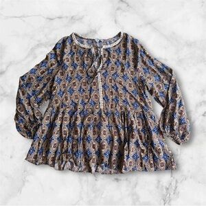 LUUKSE LONG SLEEVE FLORAL BLOUSE TIE 1XL